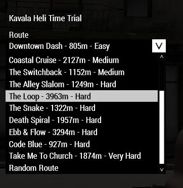 Hand-built routes are listed in increasing difficulty, with Random Route available for a fresh generated course.